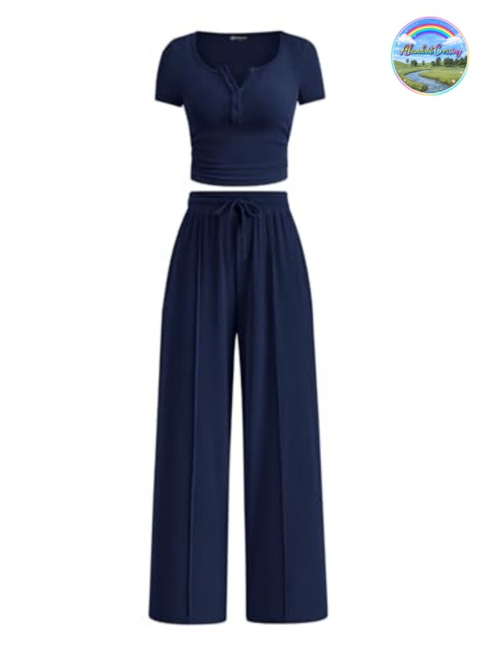 PRETTYGARDEN 2 Piece Ribbed Knit Crop Top Wide Leg Pant Set Women Summer Lounge